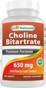Najlepšie prírodné Choline bitartrát 650 mg (non-GMO) pre zdravé kognitívne funkcie mozgu 180 tabliet