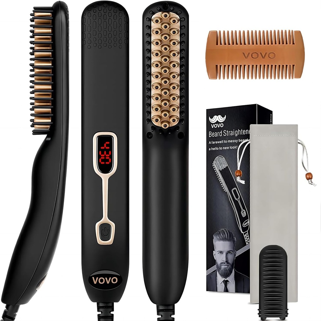 VOVO Bradavice Žehlenie Comb Upgrade Professional 2 in 1 Pánske brada rovnanie Vykurovanie Vyrovnávanie vlasov Kefa Prenosné Anti-Burn 6 Teplota nastaviteľné s LED displejom pre domáce a cestovné