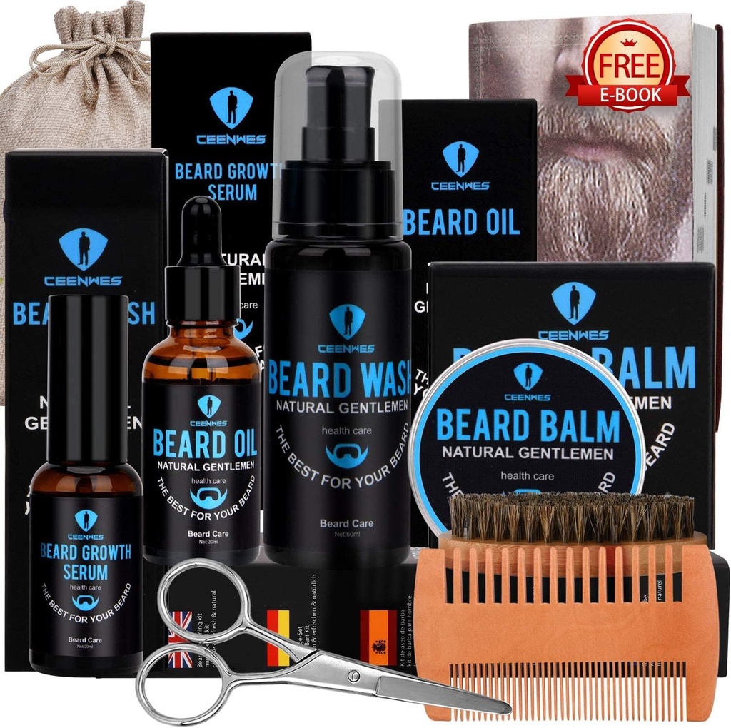Brad Grooming Kit, Bard Kit s bradovým olejom, Bard Growth Serum, Bard Wash, Brada Balm, Bard Bruse Comb, Brada & fúzy Nožnice Brada Growd Kit jedinečné dary pre mužov