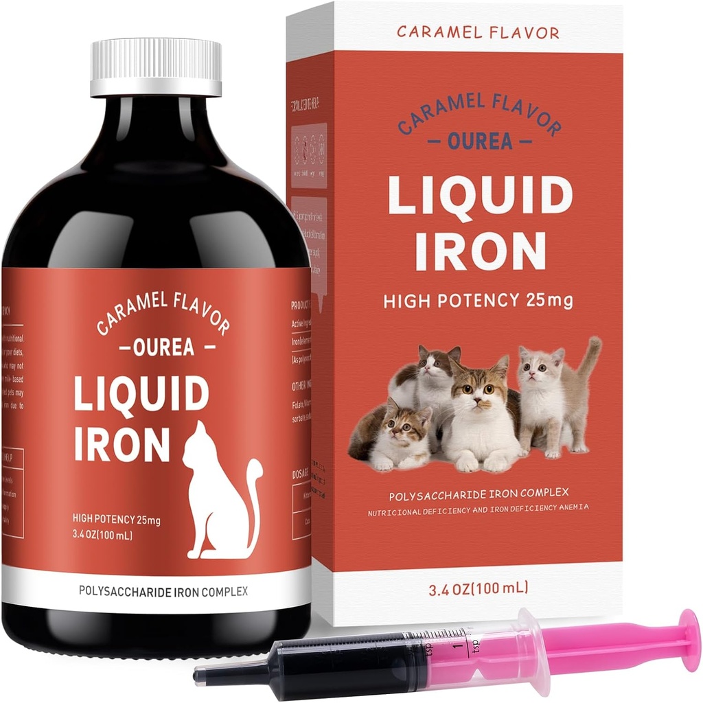 Železo Doplnky pre mačky - Tekuté železo pre anémiu s mačkami Vitamíny, Podporte hladinu železa, Podporte červené bunky, Boost energie a vitality v mačka zdravie, 3.4oz(100ml)