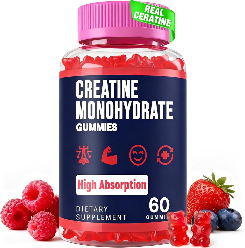 Monohydrát kreatínu Gummy pre ženy a mužov, taurín & B6, žuvacia kreatina pred cvičením Gummy pre maximálnu silu a rast svalov, energiu, vytrvalosť, kreatín pre mužov a ženy - 1 fľaša