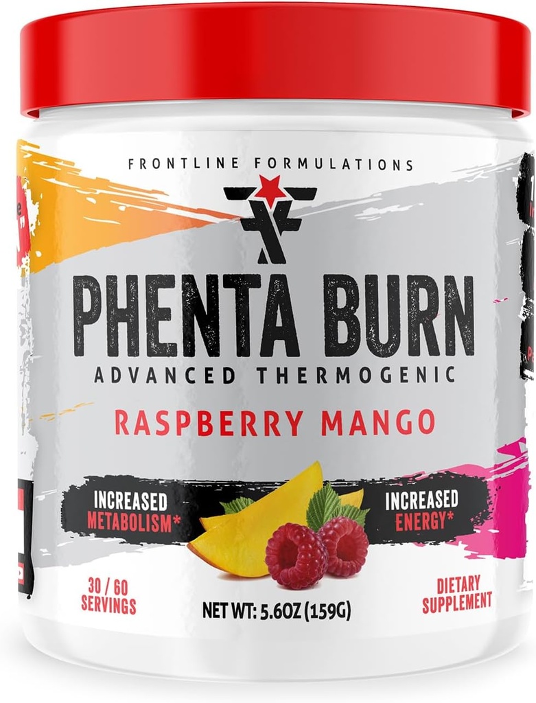Phenta Burn, zvýšená energia a vytrvalosť, úžasné chute, veteráni vlastnení a operovaní (60 Servings, Malinová Mango)