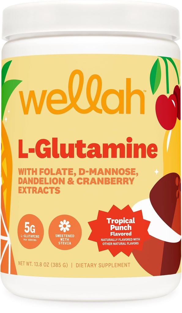 Wellah L-Glutamine prášok Tropical Punch (50 porcií) - 5g L-Glutamine na porciu, sladené s Stevia
