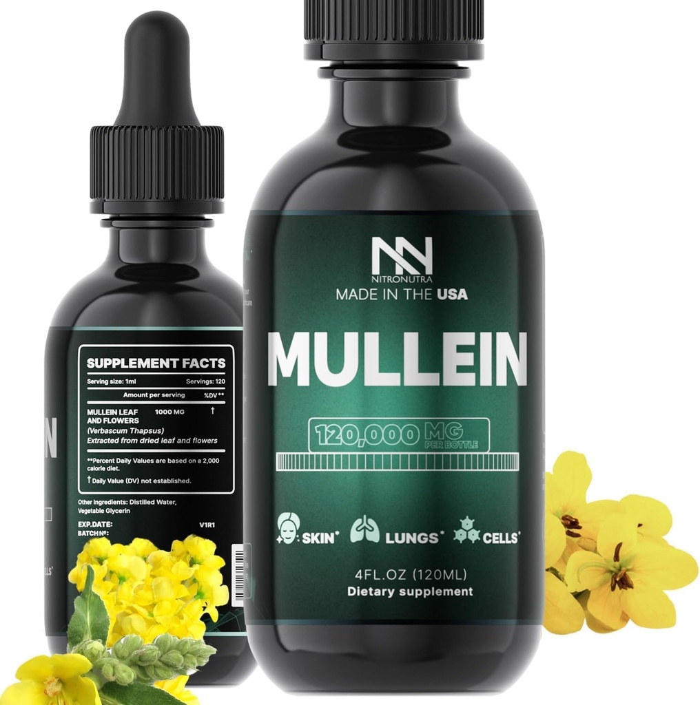 Mullein kvapky pre pľúca - Pľúcne čistenie & Detox - Mullein Leaf Extract pre Pľúca - Pľúca Detox pre fajčiarov - Bronchial a Immune Support - Mullein Leaf Drops 4 Fl Oz