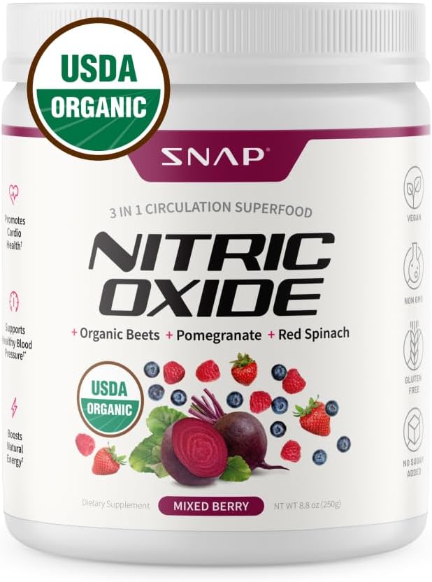 Snap Doplnky USDA Organická Beet Root prášok, 3-in-1 Oxid dusičný doplnok, Podpora Zdravý krvný tlak a krvný obeh, 250g (Zmiešané Berry)