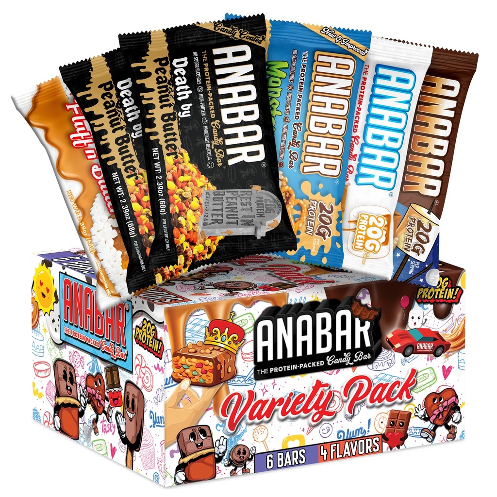 Anabar Protein Bar, Sampler Pack, Protein-Packed Candy Bar, Najlepšie ochutnávka proteínu na svete Bar, No Cukor Alkoholy, Vysoká Protein, Úžasne Delicious, 20 Grams of Protein (6 Bars, Original Variety)