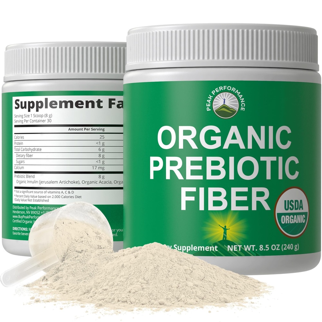 Organické prebiotické Fiber 3-in-1 Vegan prášok pre zdravie Gut. USDA Organic Raw Whole Food Plant Based Prebiotics Digestive Supplement with Organic Inulin (Jerusalem Artičoke), Acacia Fibers, SunFiber