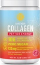 Peptide Energy Collagen Powder Hair, Nail, Skin, Typ I & III, Caffeine for Energy, Vitamin C, Biotin, Hyaluronic Acid, Zero Sugar 8.92 oz (Jahoda Margarita)