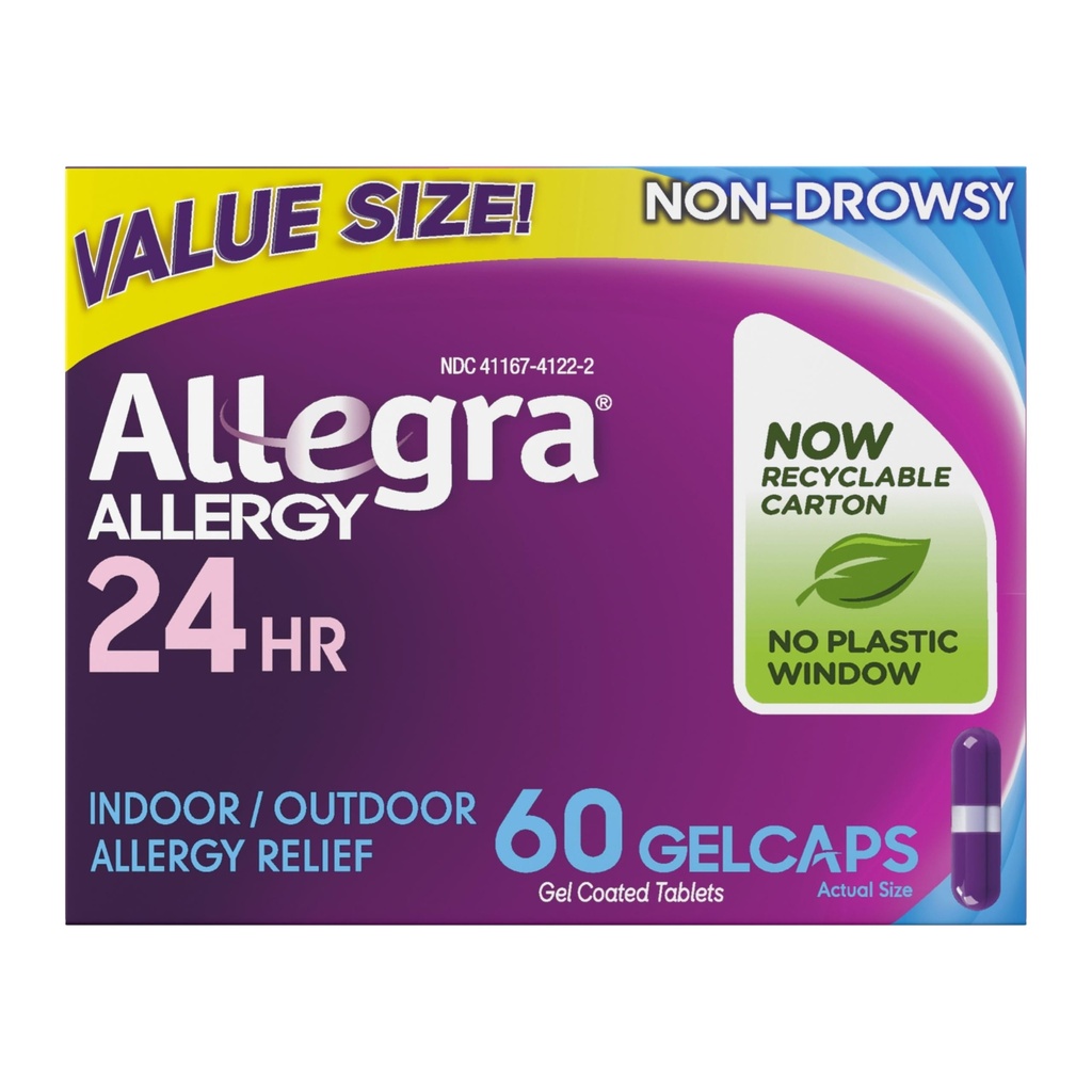 Allegra Adult 24-hodinová alergická úľava Gelcaps, non-drowsy Indoor and Outdoor Alergy Medicine, 180 mg Fexofenadín HCI Antihistaminika Pill, 60-Count