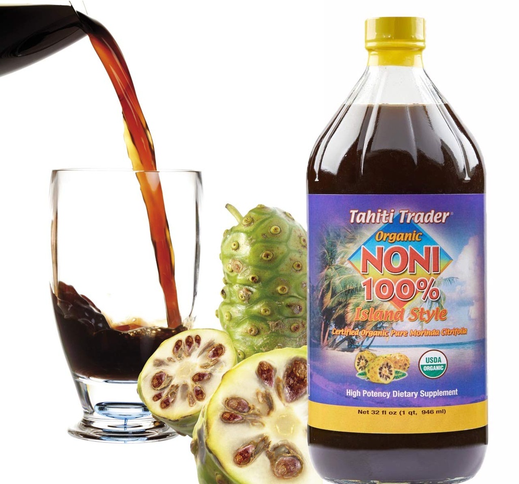 Tahiti Trader Island Style High Potency Noni Juice - Pure Noni Fruit Juice Fermented to Ocogar - Organic Antioxidant Superfood Supporting Energy & Body Health - (32oz, 1 balenie)