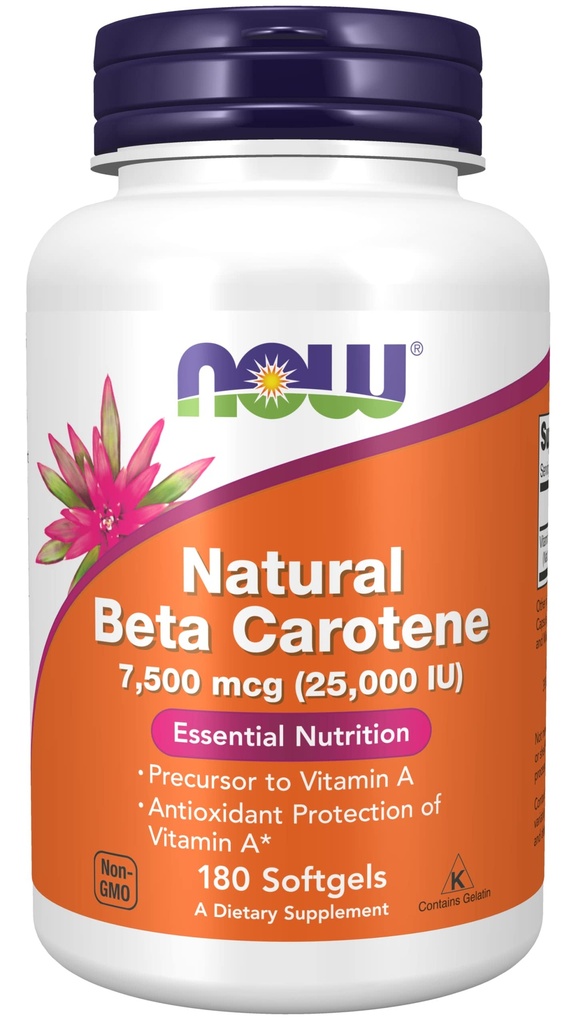 Teraz potraviny doplnky, prírodné Beta karotén 25,000 IU, Essential Nutrition, 180 Softgels