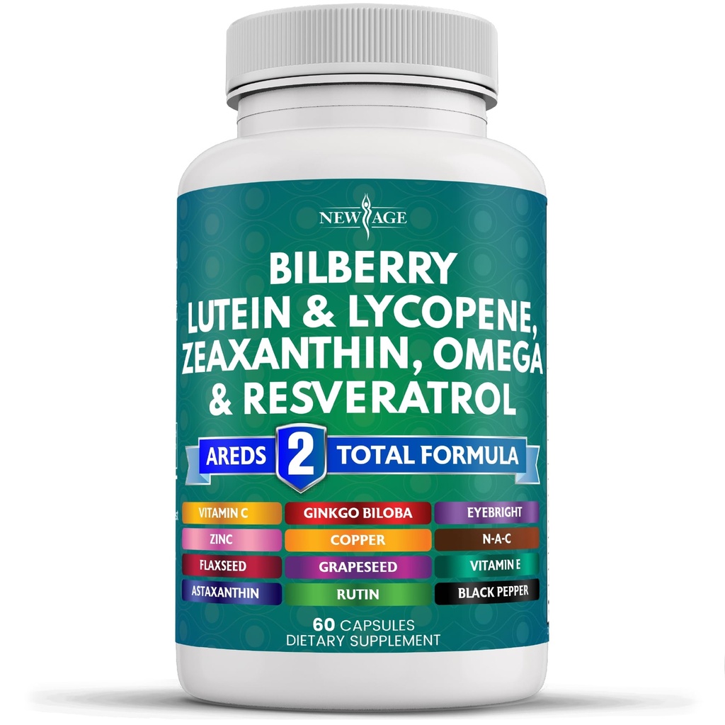 NOVÁ VEK Vitamíny pre zdravie očí s čučoriedkovým luteínom a zeaxantínom Lykopén Resveratrol Hroznové semeno Astaxantín - vitamín pre oči - počet 60