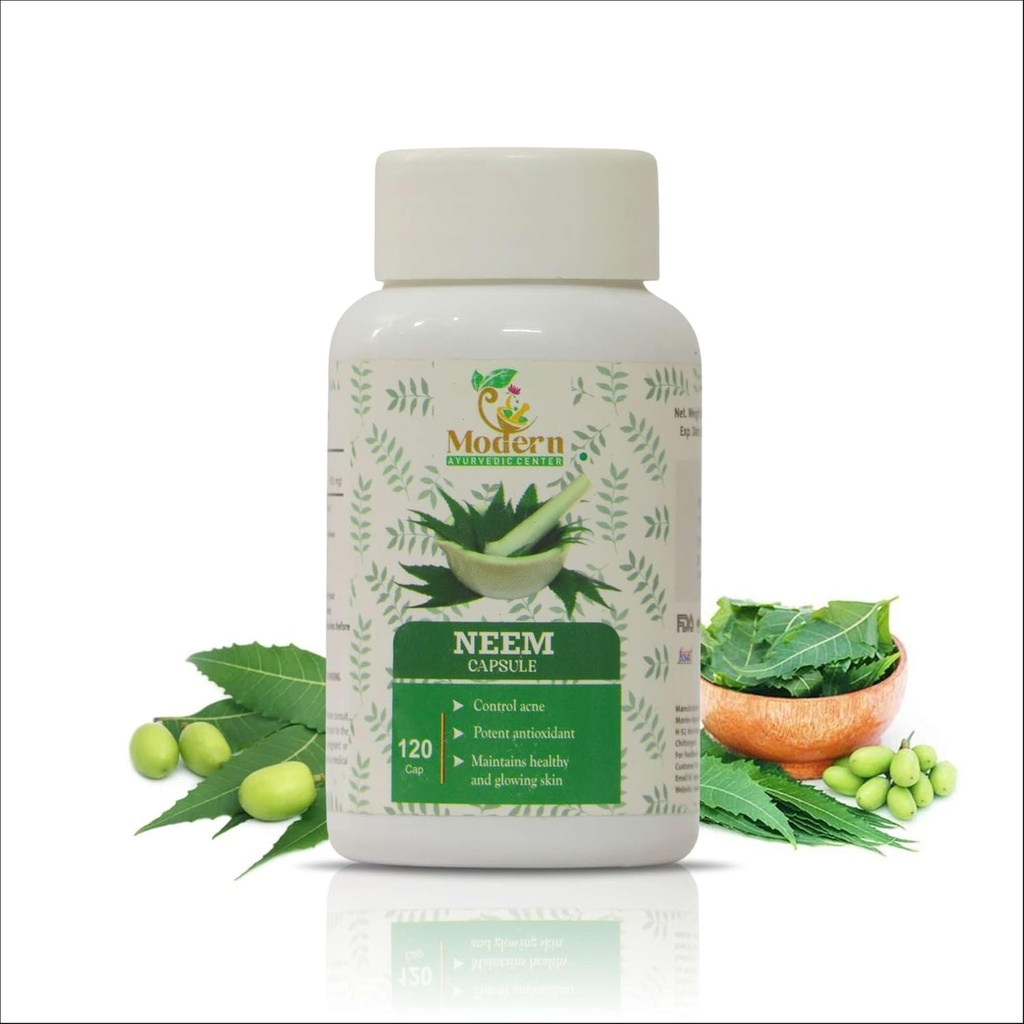 Moderné Ayurvedic Center Organic Neem 120 Kapsule Podporuje Akné Control, Antioxidant ochrana, zdravé a žiariace kože Pure Neem (Azadirachta Indica) Dodatok pre prírodné wellness