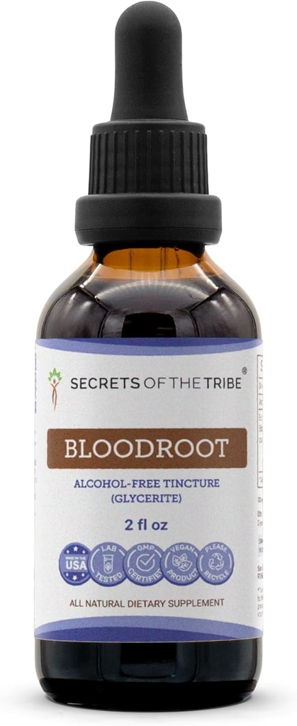 Secrets of the Tribe Bloodroot Tincture Alcohol-free Extract, Responsibly farmed Bloodroot (Sanguinaria Canadensis) Supplement Supplement (Sanguinaria Canadensis) Supplement (Supplement)