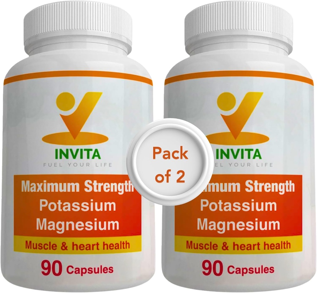 Invita Kálium Magnézium Supplement (180 kapsúl) Vysoká absorpcia Kálium Magnézium komplex s aspartát a chlorid - podporuje Kardiovaskulárne, svalové a nervové zdravie - Non GMO & Gluten Free