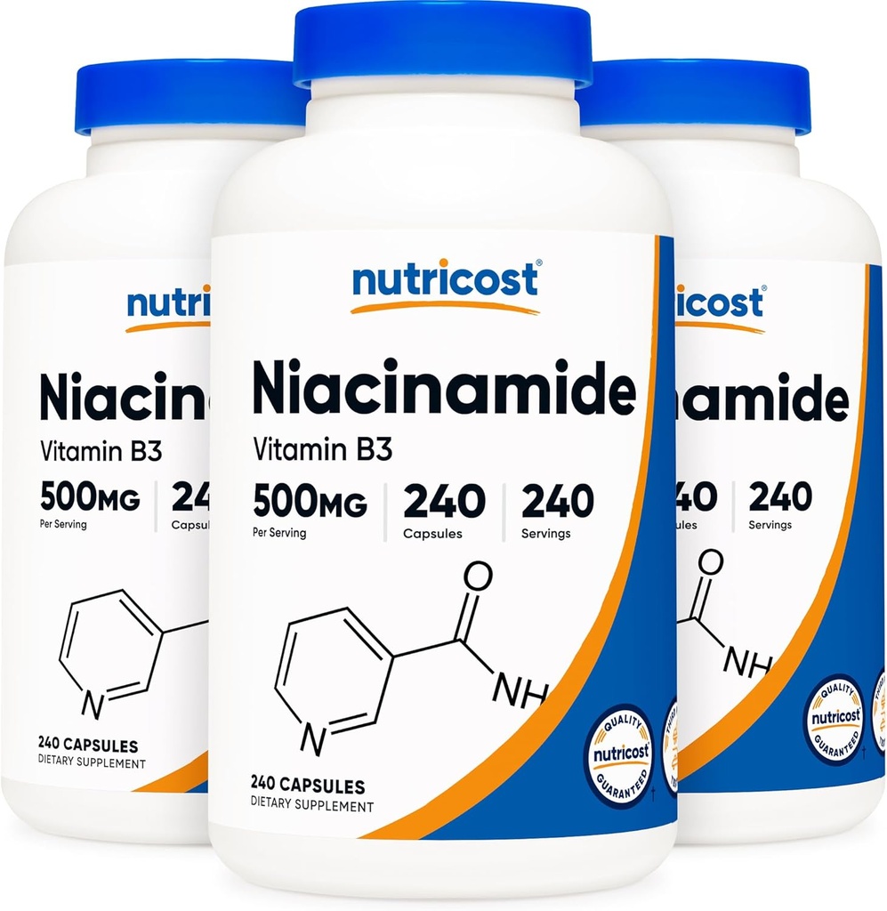 Nutricost niacínamid (vitamín B3) 500 mg, 240 kapsúl (3 fľaše)