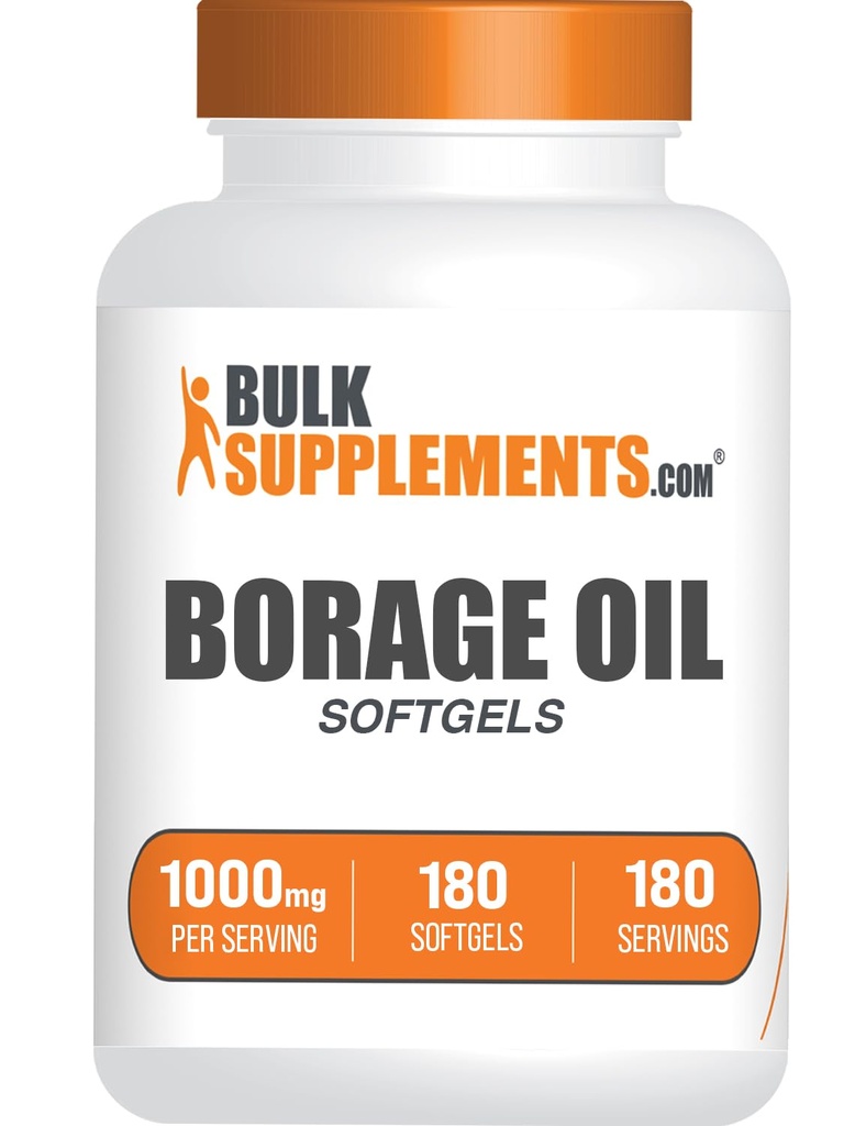 BulkSupplementments.com Borage Oil Softgels - Gama Kyselina linolénová Supplement, Borage Oil Supplements, Borage Oil 1000mg - Gluten Free, 1 Softgel per Serving, 180 Počet (Stock of 1)