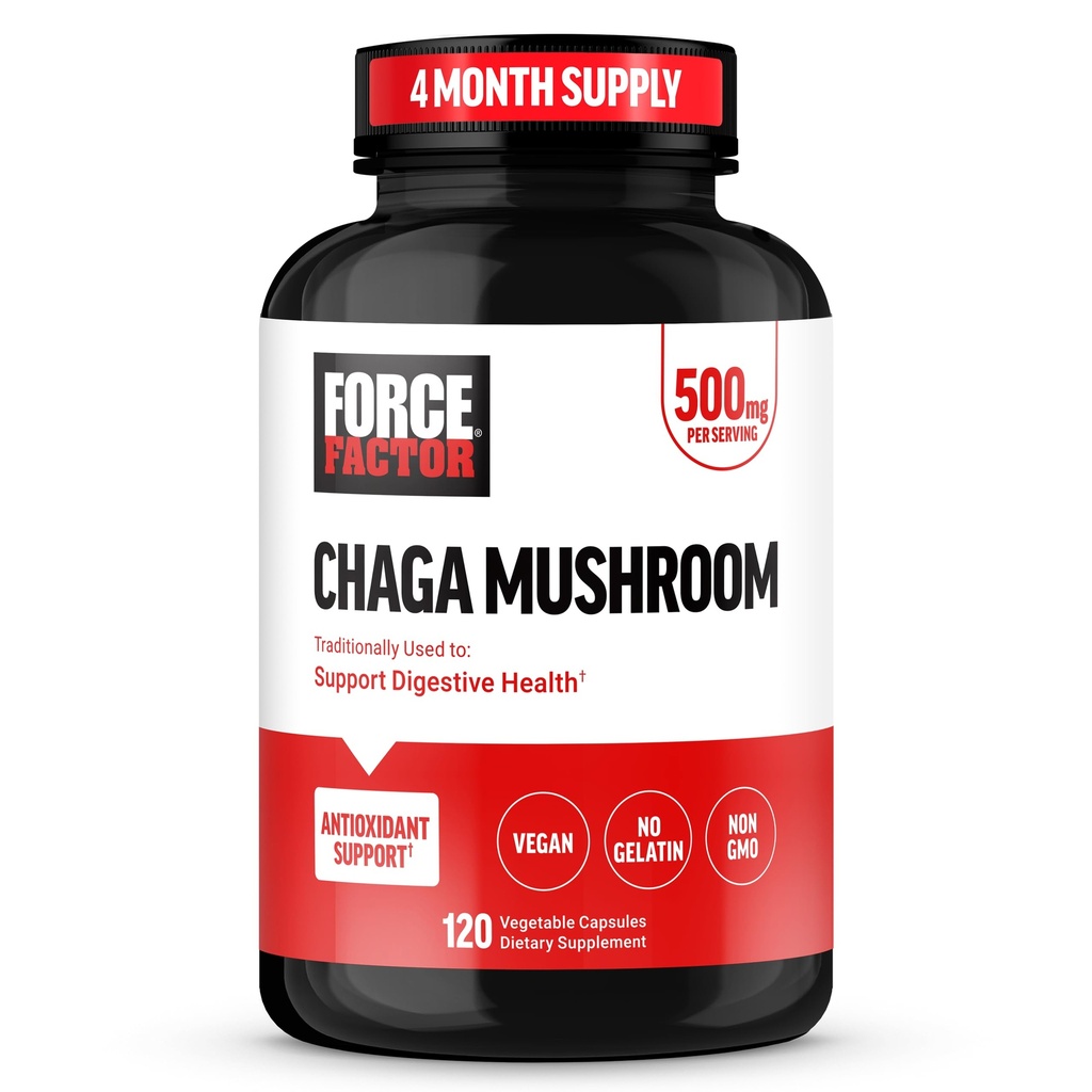 FORCE FACTOR Chaga Huby Kapsule, Huby Supplement to Support Gut Health and Digestion, Made from Real Huby, Vegan, Non-GMO, 120 Kapsule