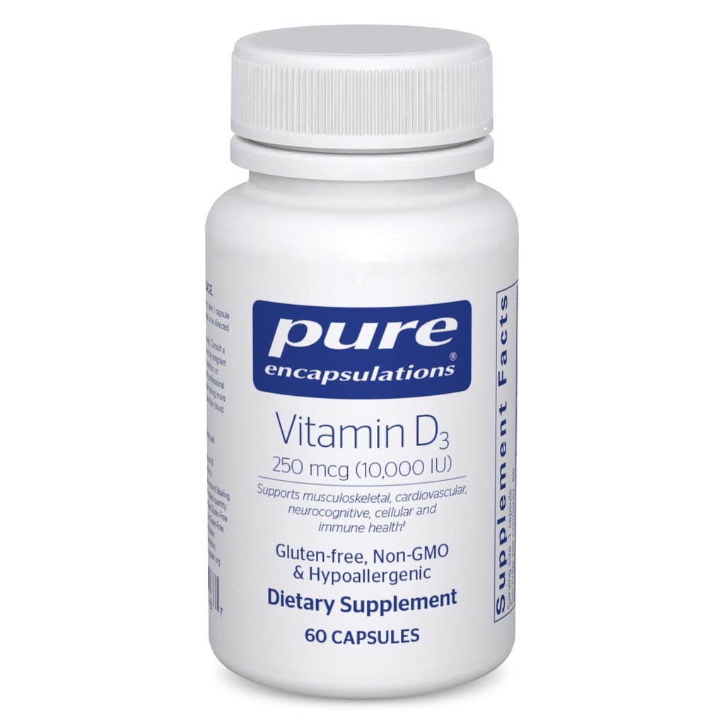 Pure Enkapsulations Vitamin D3 250 μg (10 000 IU) - Supplement to Support Bone, Joint, Marth, Heart, Colon & Immune Health - with Premium Vitamin D - 60 Capsules