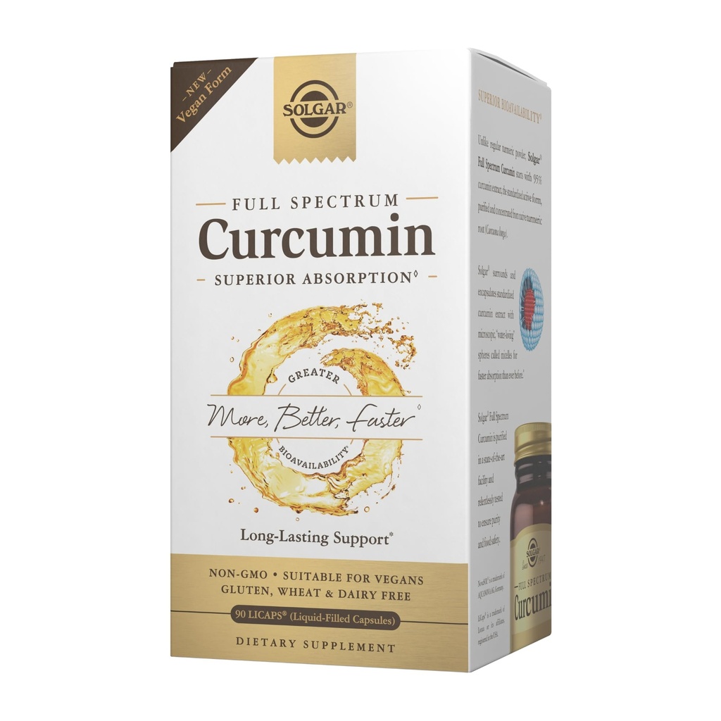 Solgar Full Spectrum Curcumin - 90 LiCaps - Superior Absorbcia - Mozog, Spoločné a imunitné zdravie - Non-GMO, Vegan, Gluten Free, Dairy Free - 90 Servings