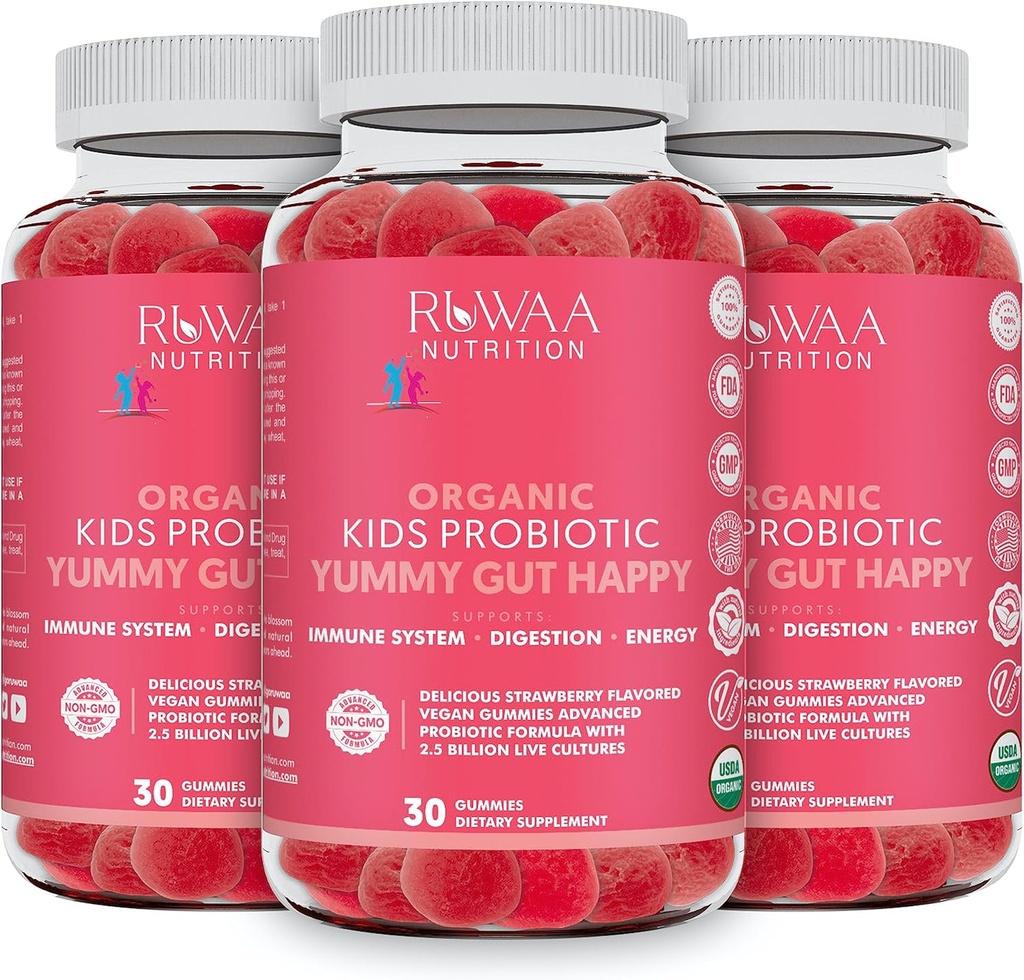 Kid Probiotic Gummies pre tráviace zdravie, žuvateľné denné probiotiká pre deti vo veku 4+. Orálna starostlivosť, abdominálna porucha, Gut Health. Jahodová aróma, USDA Organic, probiotiká pre deti 90ct (3)