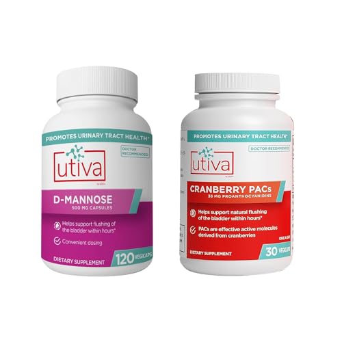 20% Bundle Utiva Cranberry PACs 30 Vegi Kapsule Cranberry Supplement for Urinary Tract Health for Women and Men + Utiva D- Mannose 500mg 120 Kapsule Prirodzene Flush The Bladder and Urinary Tract