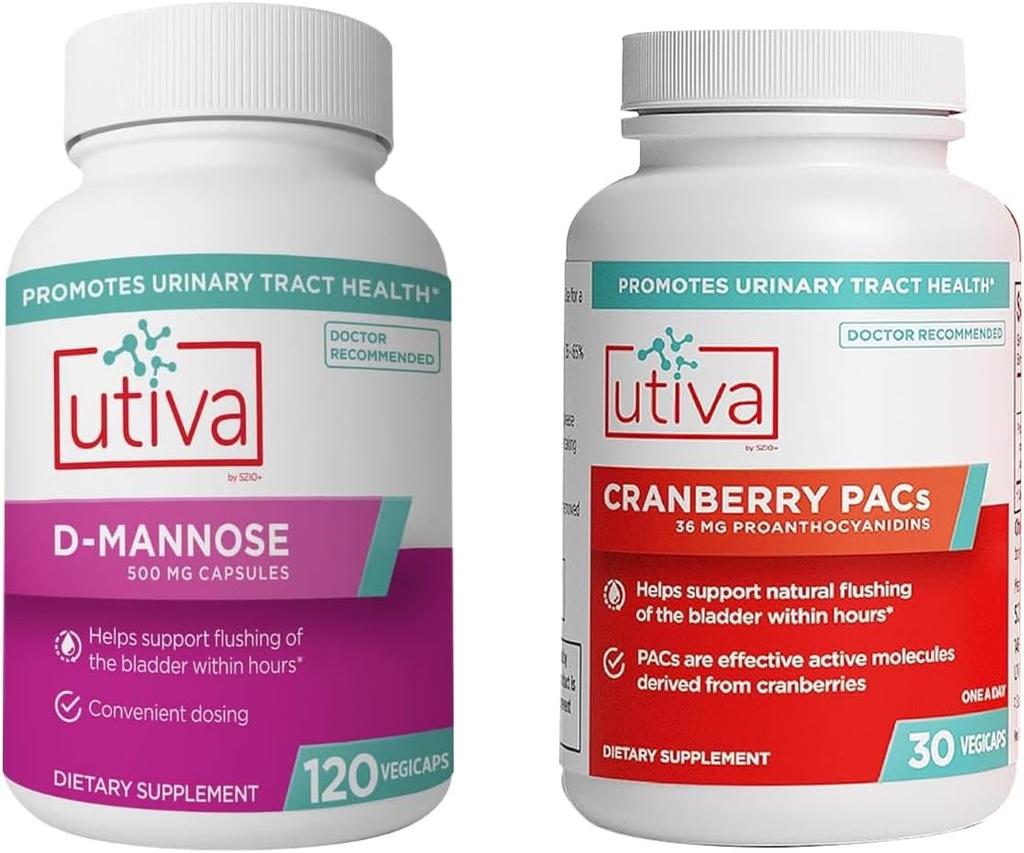 20% Bundle Utiva Cranberry PACs 30 Vegi Kapsule Cranberry Supplement for Urinary Tract Health for Women and Men + Utiva D- Mannose 500mg 120 Kapsule Prirodzene Flush The Bladder and Urinary Tract