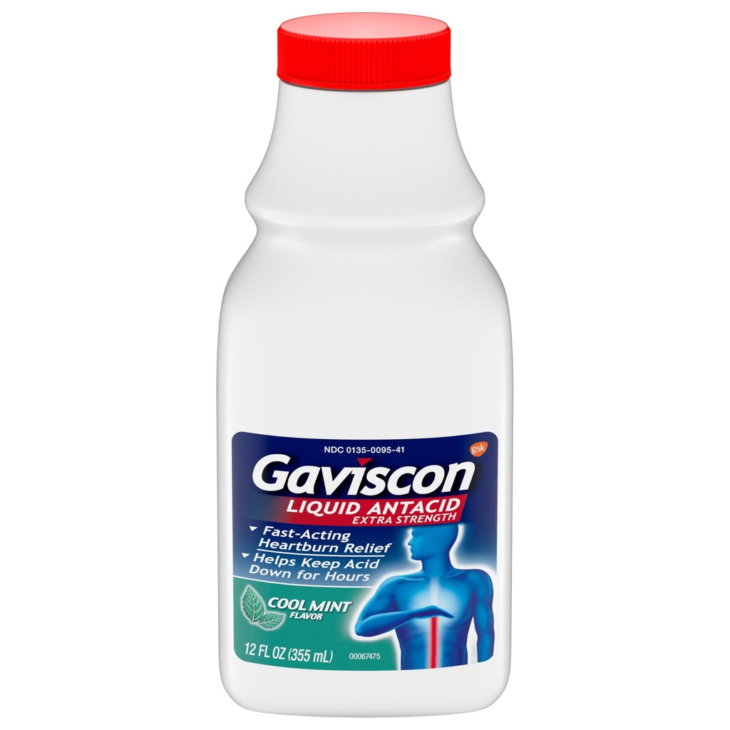 Gaviscon Extra sila Cool Mint Tekuté antacidum Pre rýchlu úľavu od pálenia záhy, 12 Ounces