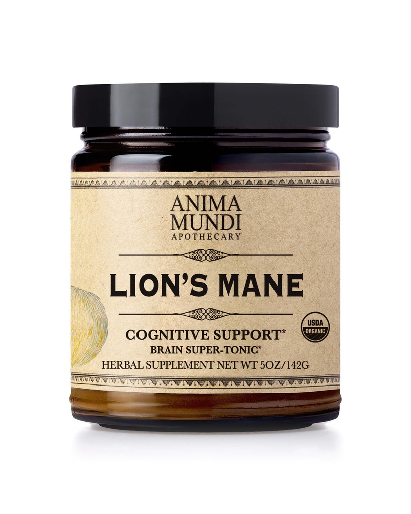 Anima Mundi Apothecary Levy Mane Brain Tuner Huba prášok - Organické Lions Mane extrakt prášok pre kognitívnu podporu - Organické huby prášok doplnok (5oz / 141g)