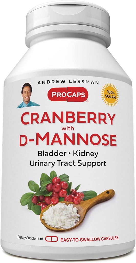 ANDREW LESSMAN Cranberry s D-Mannose - 30 Kapsule - podporuje močový mechúr, obličky a močových ciest zdravie. Vysoká sila Štandardizovaný Cranberry koncentrát a D-Mannose. Kapsuly sa ľahko prehĺtajú