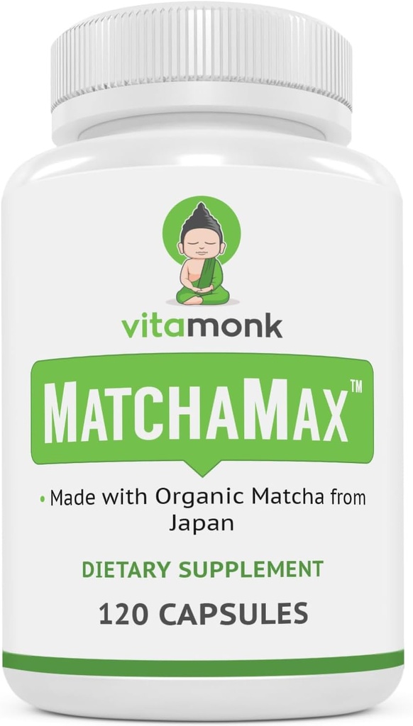 MATCHAMAXTM Organic Japonské Matcha Kapsule - Pure Organic Matcha Zelený čaj Pilulky pre hladkú Zen-Like energiu a prírodné Mood Boost - Vegan Matcha Supplement balené s antioxidantmi - 120ct