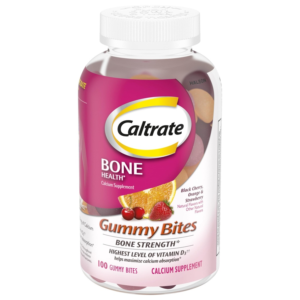 Kaltrarát Gummy Bites 500 mg vápnik a vitamín D doplnok, Čierna Čerešňa, Jahodová, Orange - 100 Počet