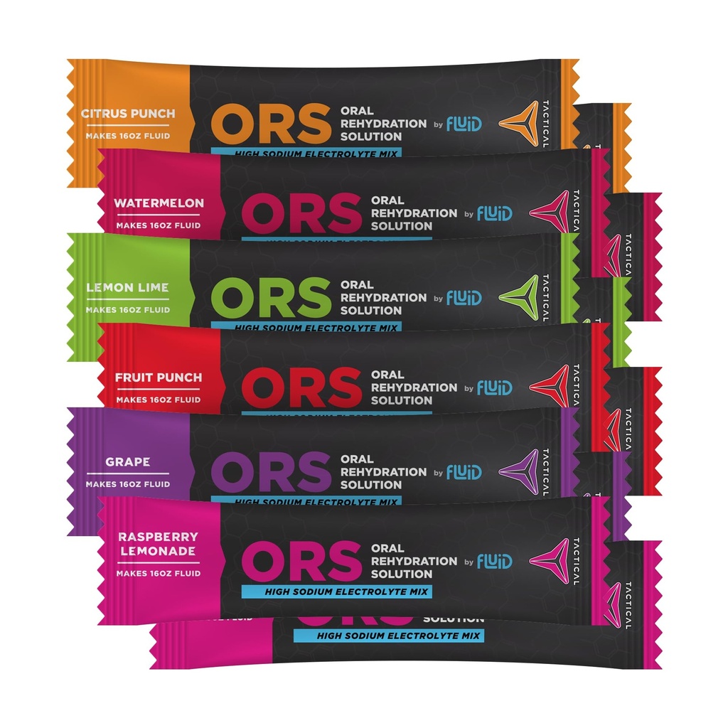 Fluid Tactical - ORS Extreme Dehydration Electrolytes, 6-Flavor Population Pack 12 Count Stick Packs