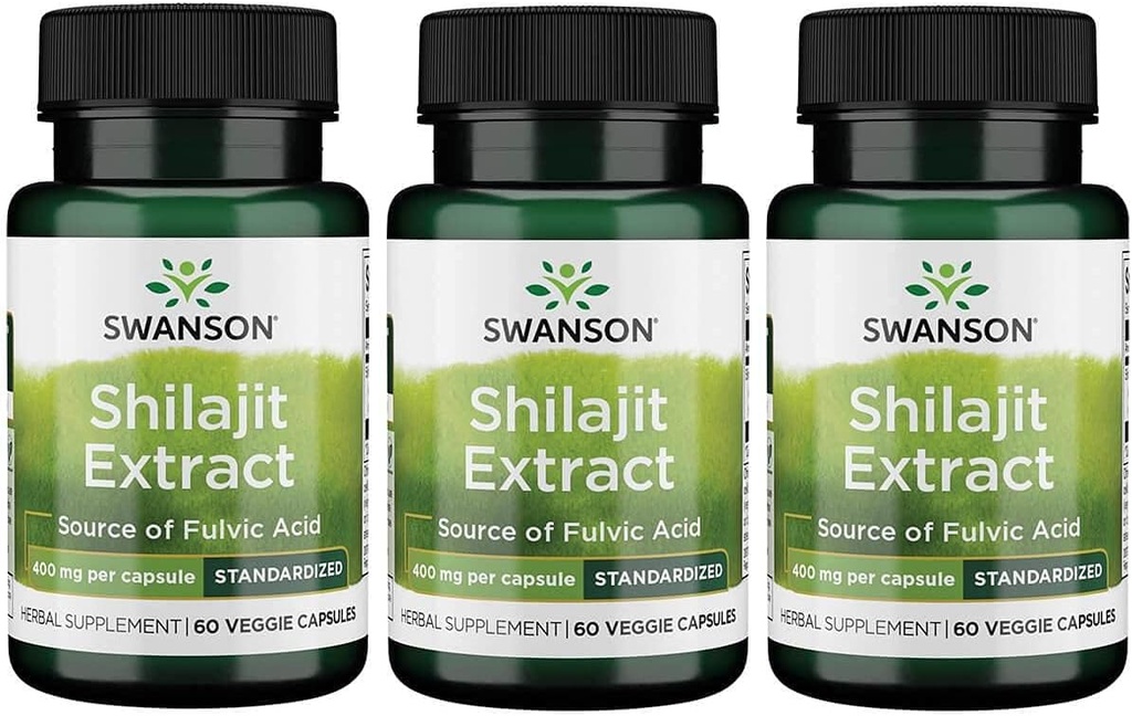 Swanson Shilajit Extract - Bylinné doplnky podporujúce rast buniek podporu - Prírodný vzorec pre celkové wellness - (400 Milligrams 60 Veg Kapsule) 3 Balenie