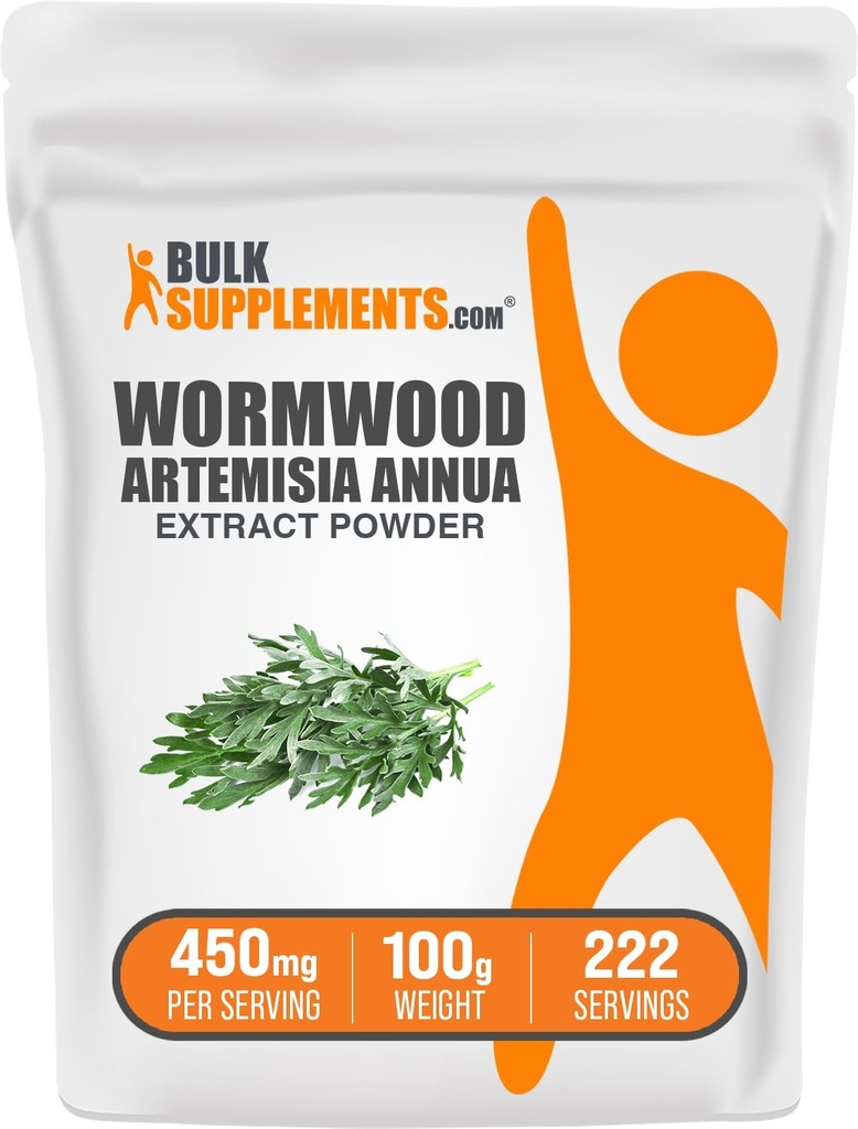 BulkSupplements.com Wormwood Extract Powder - Artemisia Annua Zdroj zo sladkých listín Wormwood, bylinné doplnky - bezlepok, 450mg za službu, 100g (3.5 oz) (Pack of 1)