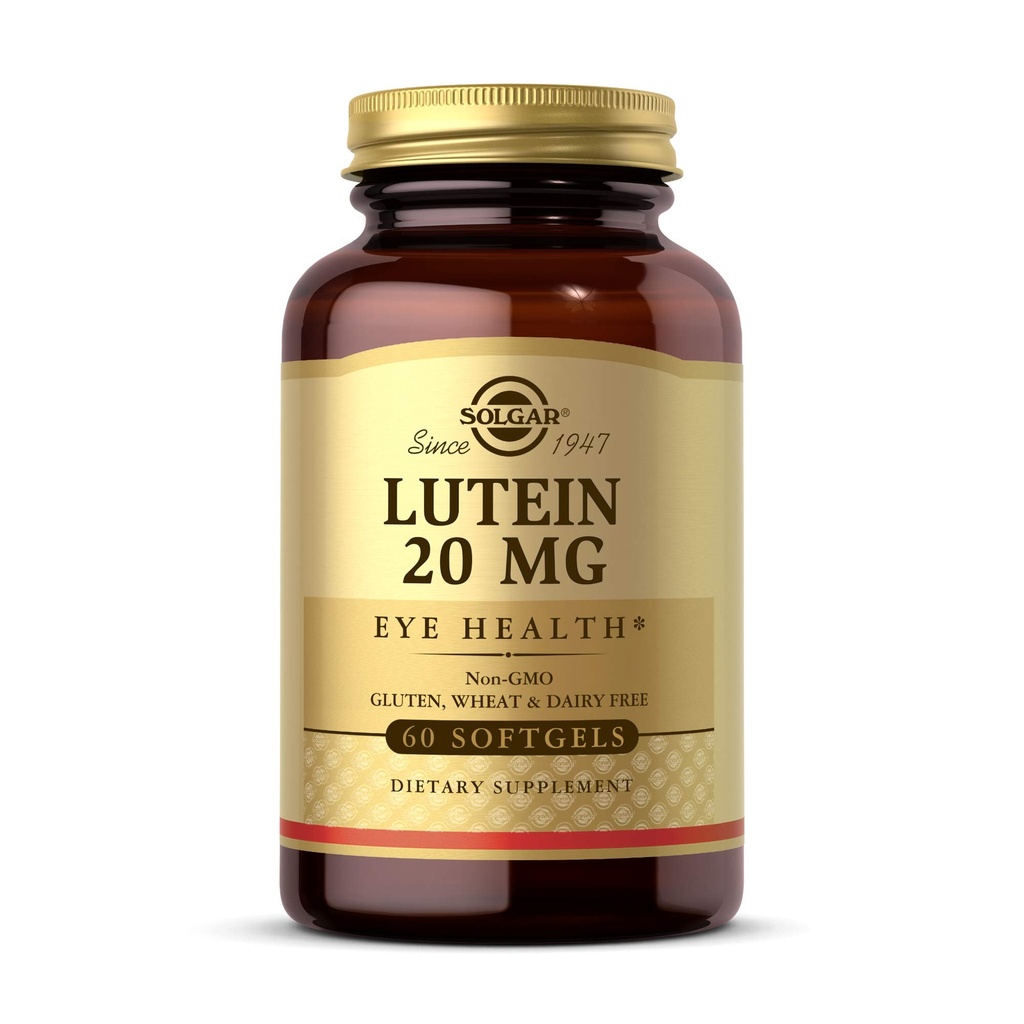 Solgar Lutein 20 mg, 60 Softgels - Podpora zdravia očí - Pomoc Filtrovať Blue-Light - Obsahuje FloraGLO Lutein - Non-GMO, Gluten Free, Dairy Free - 60 Servings
