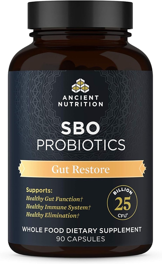 Staroveké nutričné probiotiká, SBO probiotiká Gut obnoviť 90 Ct, podporuje zdravie Gut, trávenie a imunitnú podporu, bezlepok, Superfoods Blend, 25 miliárd CFU* za obsluhu, 90 kapsúl