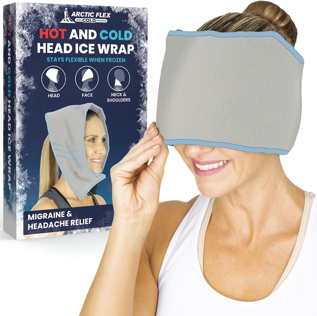 Arctic Flex Migréna Bolesť hlavy Relief Ice Head Wrap - Bolesť hlavy Ice Pack Cap - Flexibilný studený a horúci gél klobúčik očné masky pre zranenia krku, ramienka napätie bolesť - mrazenie, tepelná terapia - Kid, Muži, Ženy