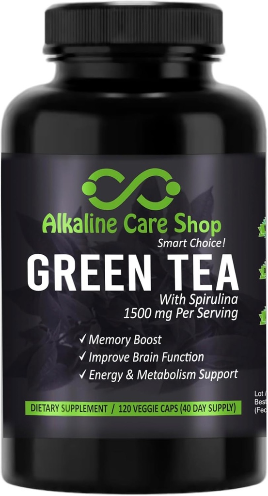 Alkalická starostlivosť - Zelený čaj s extraktom Spirulina 1500mg - Vysoká absorpcia Ultra Silný zelený čaj Supplement with Spirulina - Zelený čaj od Energia a metabolizmus Podpora Kapsule - 120 Kapsule