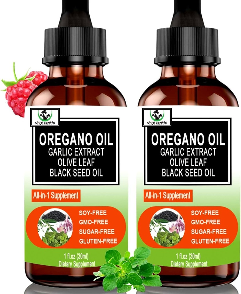 (2 balenia) Organický olej z Oregano s čiernym olejom zo semien pre imunitné, hydratačné podporu a antioxidant, w/Garlic bazalky Sezónna podpora 6X Absorpcia kvapaliny Oregano kvapky
