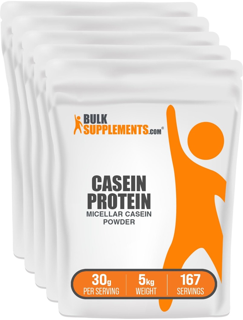 BulkSupplementments.com Casein Protein Powder - Micellar Casein Powder, Slow Digesting Protein - Unflaved & Gluten Free, 30g per Serving, 1kg (2,2 lbs) (Pack of 5)
