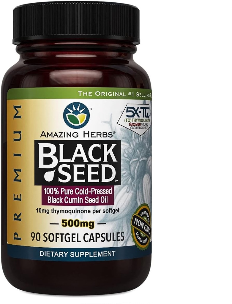 Amazing byliny Premium Black Seed Oil Capsules - Cold Pressed Nigella Sativa Aids in Digestive Health, Immune Support, Brain Function, Gluten Free, Non GMO - 90 Count, 500mg
