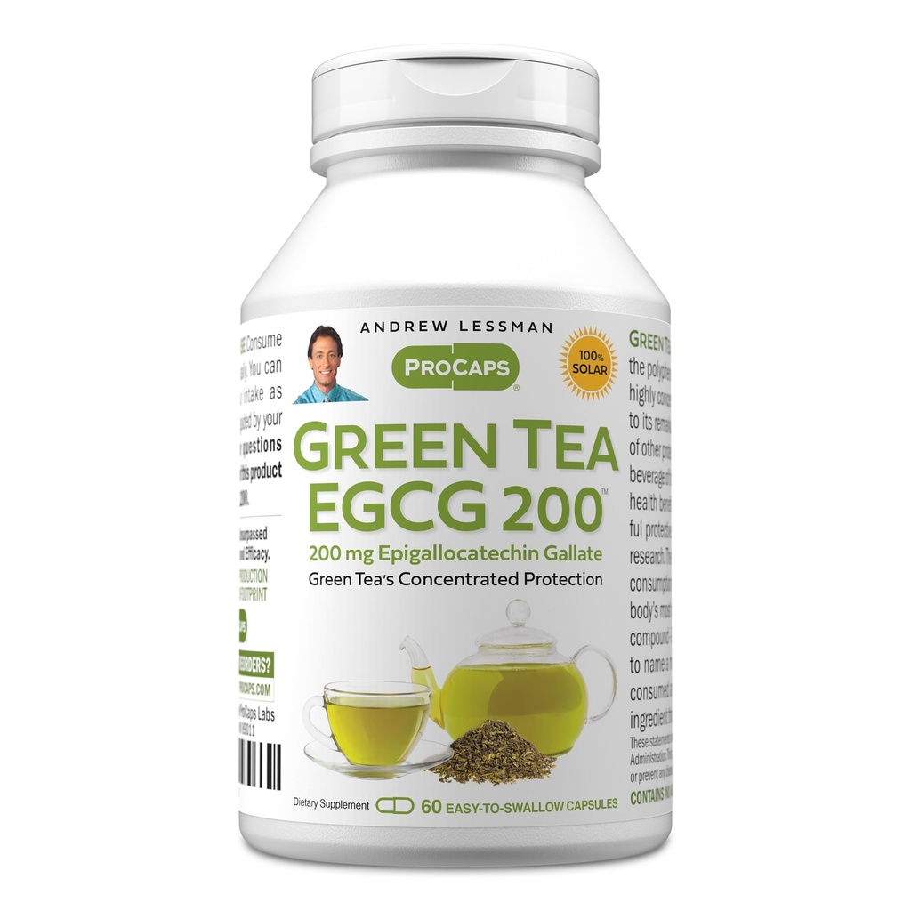 ANDREW LESSMAN Green Tea EGCG 200mg - 60 Kapsule - 200 mg EGCG, Silná antioxidačná podpora pre zdravú funkciu pečene, imunitné, mozgové, srdcové a obehové systémy. Žiadne prídavné látky