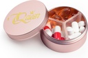 Malá tabletka Prípad 3 Compartments, Metal Round Prenosné pilulky Box, Nepremokavé cestovné pilulky Organizátor, vrecková Purse Medicine Vitamín Holder EDC kontajner (Rose Gold with Queen)
