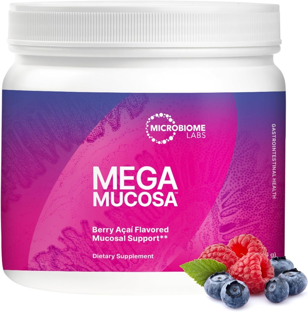 Mikrobiome Labs MegaMucosa Gut Health Powder - Digestive Supplement with Complete Mucosal Support for Healthy Gut & Immune Function - Dairy-free Imunoglobulins & Amino Acides - Berry Acai (5.5 oz)