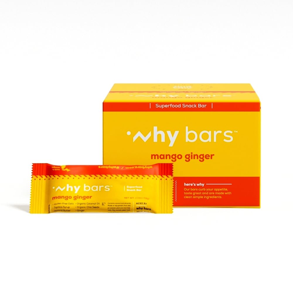 Prečo Bary, Bielkoviny Bary, Mango Ginger, 2.04 Ounce Bars (Pack of 12 Protein Bars) - Protein Bar Superfood, Gluten Free, Non GMO, Organic, Vegan, Jednoduché zložky
