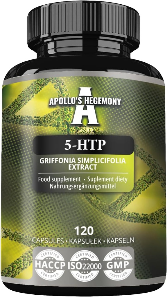 5- HTP 150 mg v kapsule - 120 Vegan Kapsule - 4 mesiace Zásoba - Griffonia simplicifolia Seed Extract - Vylepšuje náladu a dobre Being - Dietary Supplement by Apollo Hegemony