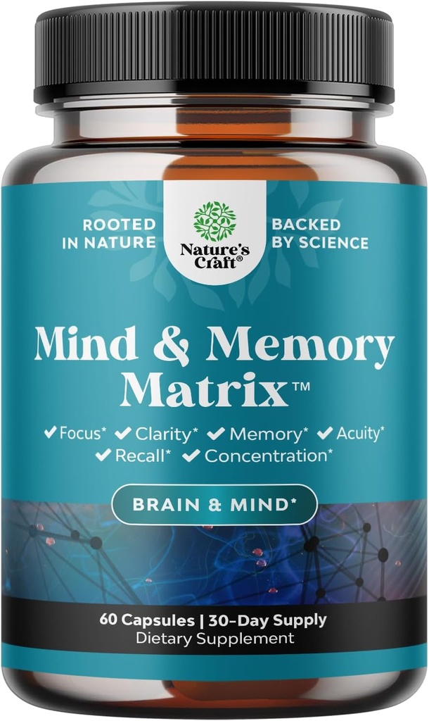Matrix Nootropic Brain Supplement for Memory and Focus Enhancement - Vitamíny pre duševné zdravie a jasnosť - kognitívny komplex pre dospelých všetkých vekových kategórií Vitality mysle - 60 kapsúl
