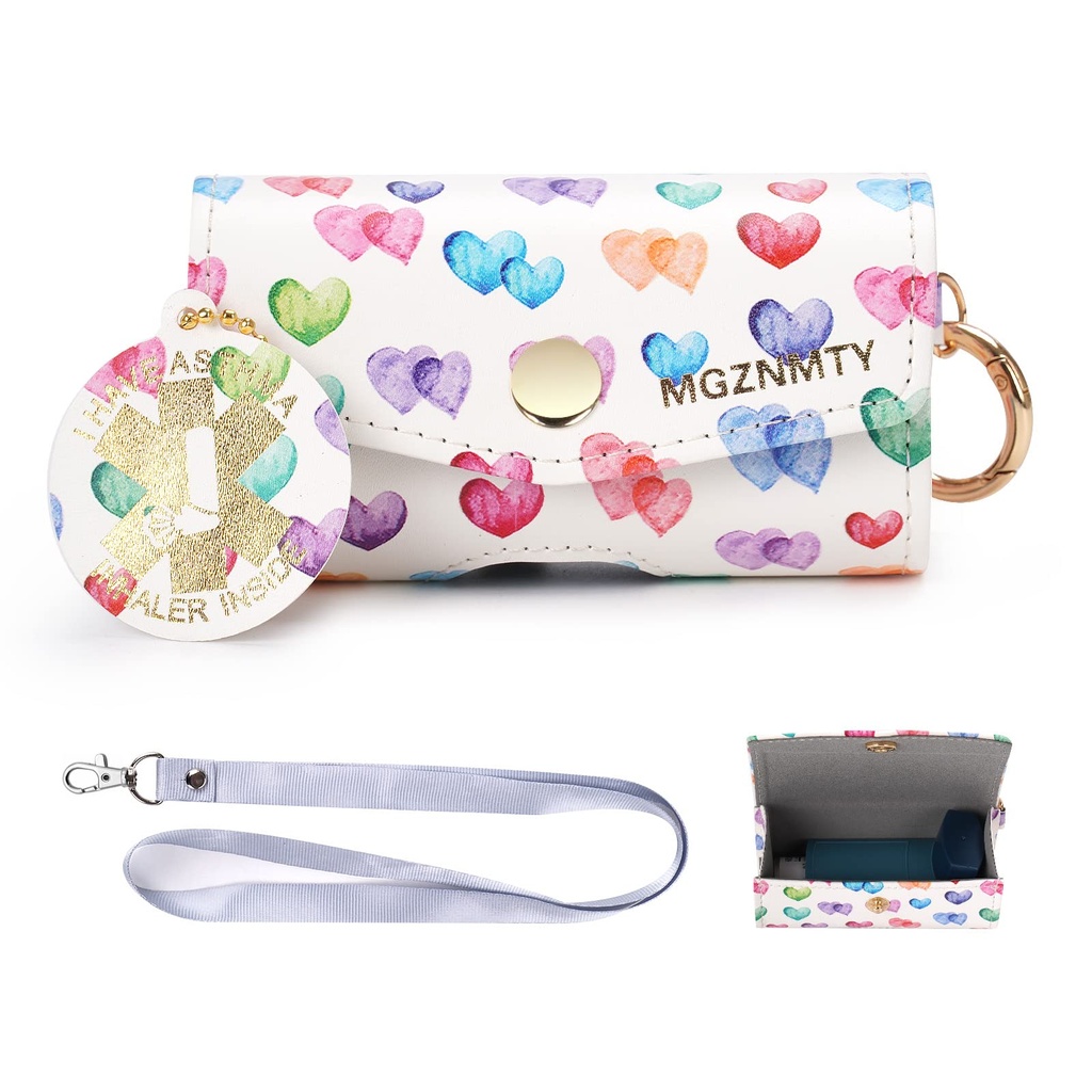 MGZNMTY Astma Inhaler Case, Nosenie a cestovné držiak prípad kompatibilný s praktickým inhalátorom pre dospelých a deti (ONLY CASE) (Raining Hearts)