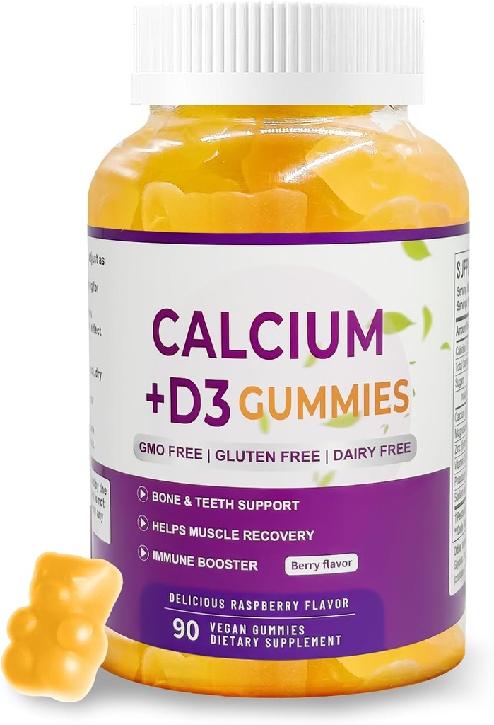 Vápnik Magnézium Zinok Supplement Gummies D3-90 Tablety na fľašu (Calcium 500mg - Horčík 200mg - Zinok 10mg - Plus Vitamín - na podávanie 2 tablety) Vegan Berry Flavor